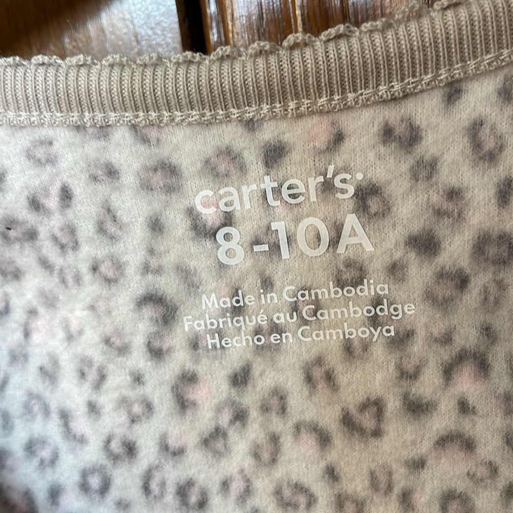 CARTER'S NWT Girls Size 8-10 Leopard Fleece Nightgown Animal Print Long Sleeve - Picture 6 of 12